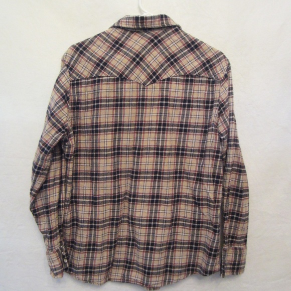 Wrangler Wrancher Brown Plaid Flannel Men's Large Long Sleeve Pearl Snap Shirt - Picture 2 of 4